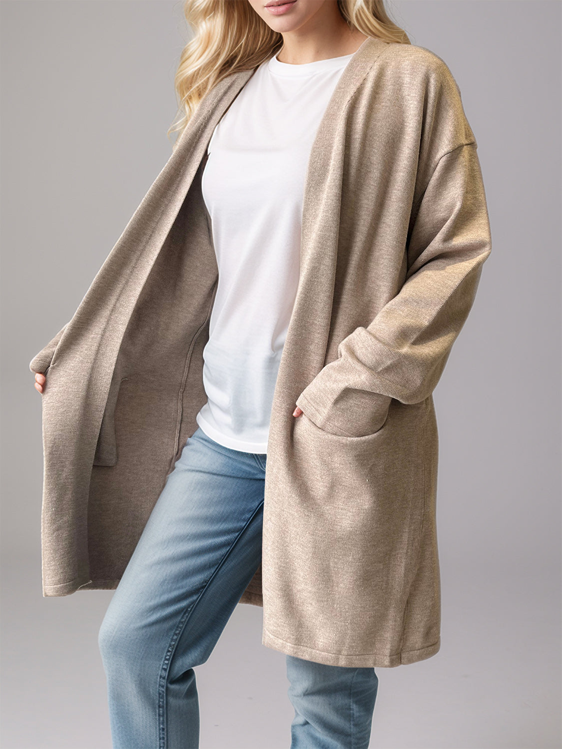 Open Front Long Sleeve Cardigan with Pockets