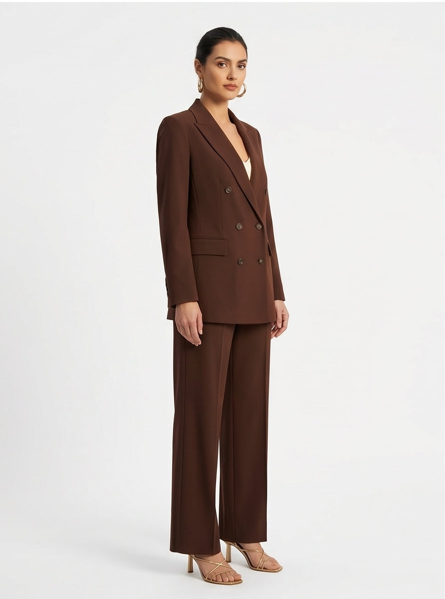 Chocolate Brown Double-Breasted Blazer