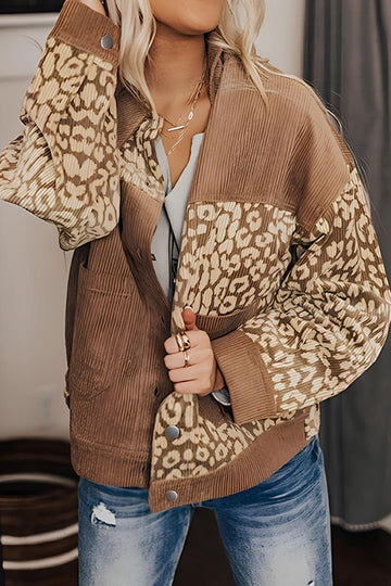 Leopard Button Up Drop Shoulder Jacket