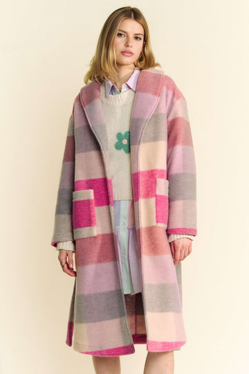 Davi & Dani Tied Color Block Collared Neck Coat