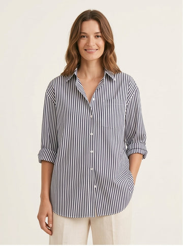 Oversized Striped Shirt — Navy White Stripes, Relaxed Breton-Style Top