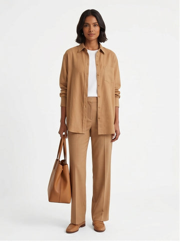 Oversized Camel Shirt Warm Tonal Neutral, Smart Casual Everyday Top
