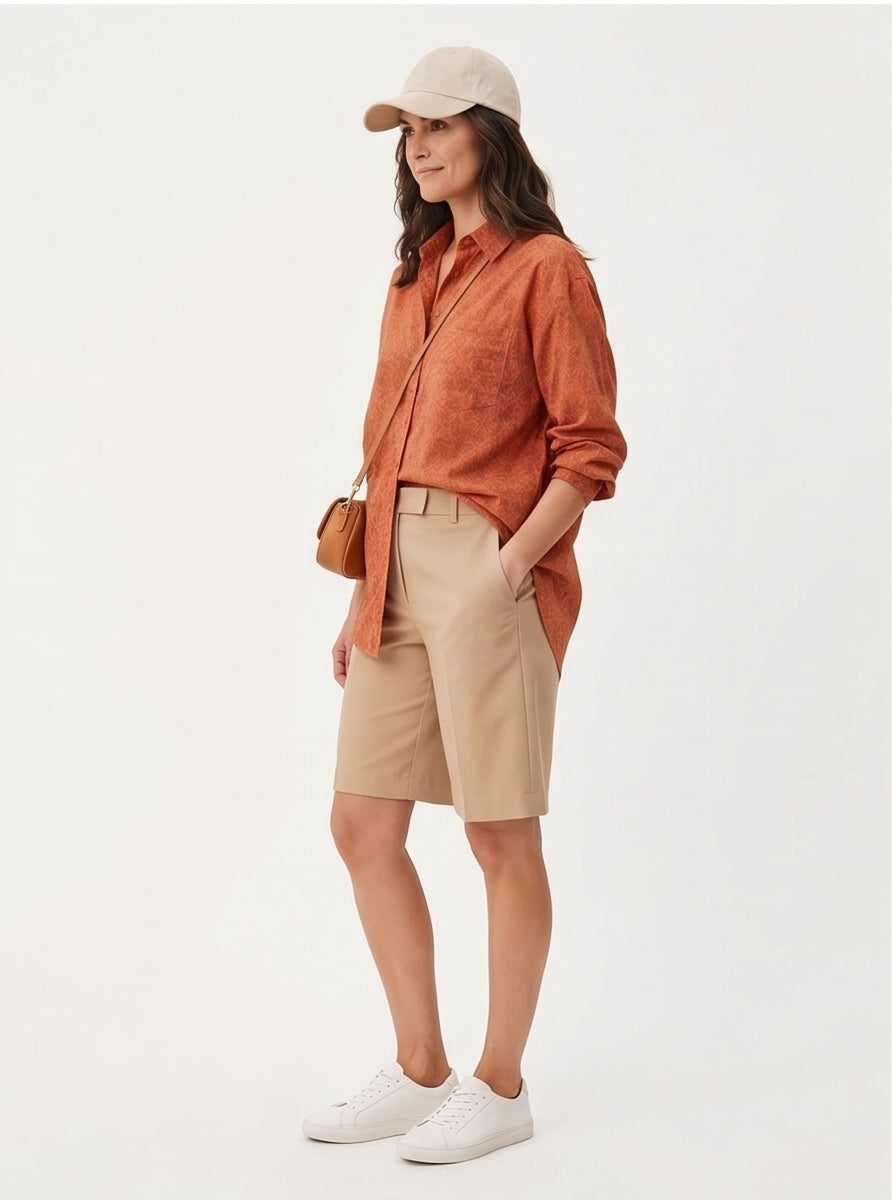 Oversized Printed Shirt Terracotta Print, Casual Summer Top