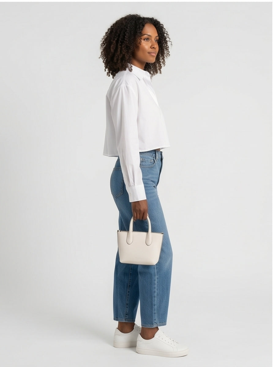 Cropped Oversized White Shirt Natural Waist Length, Modern Casual Top