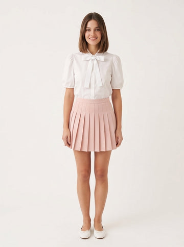 Blush Pink Pleated Mini Skirt — Feminine Coquette Style