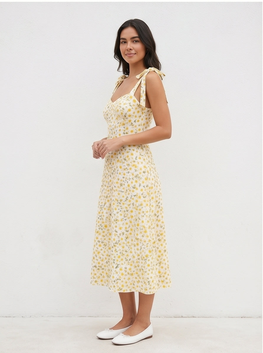Daisy Print Tie-Shoulder Sundress