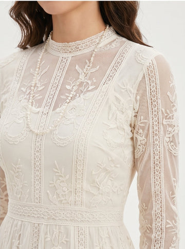 Ivory Floral Lace Maxi Dress