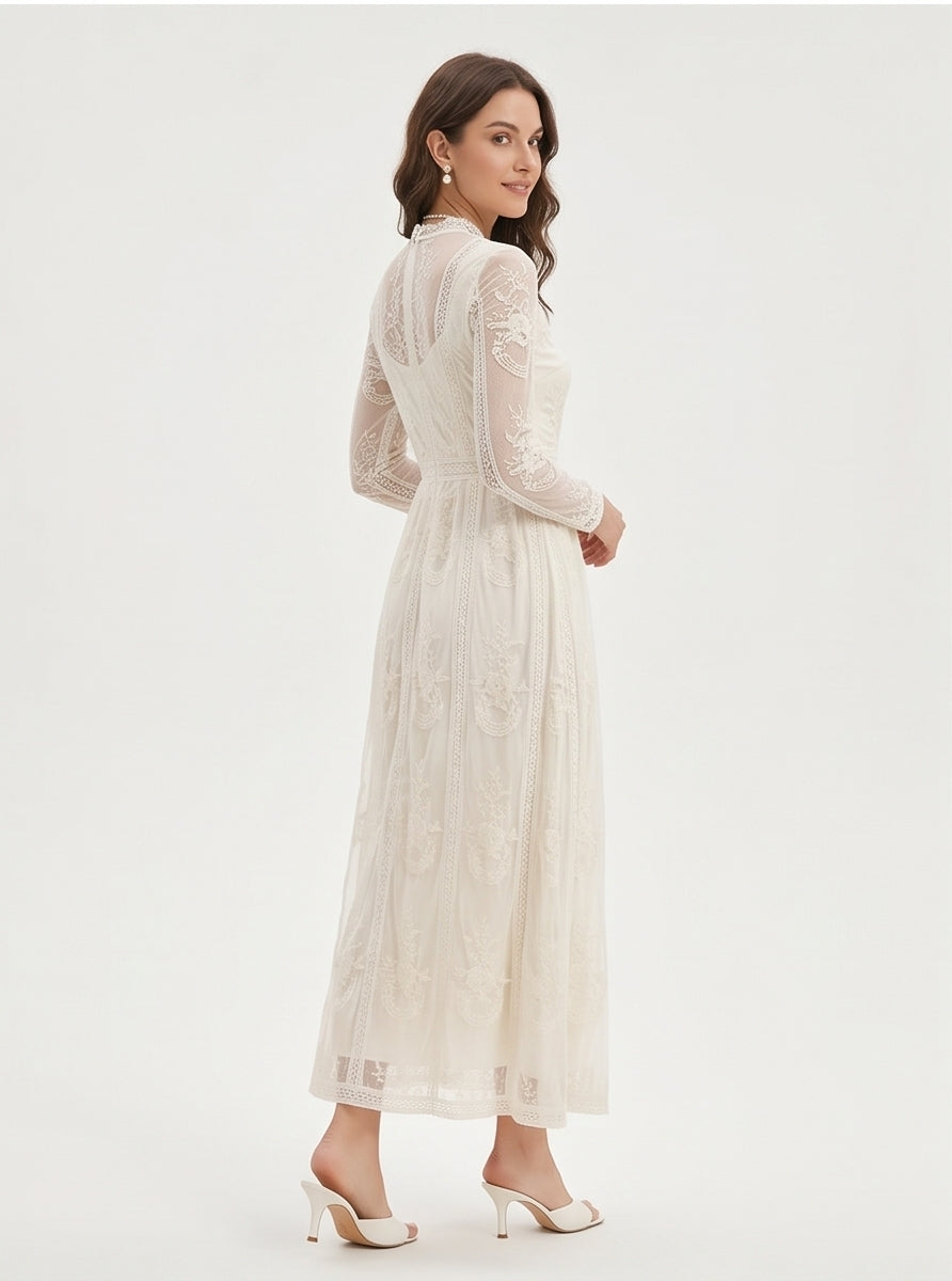 Ivory Floral Lace Maxi Dress