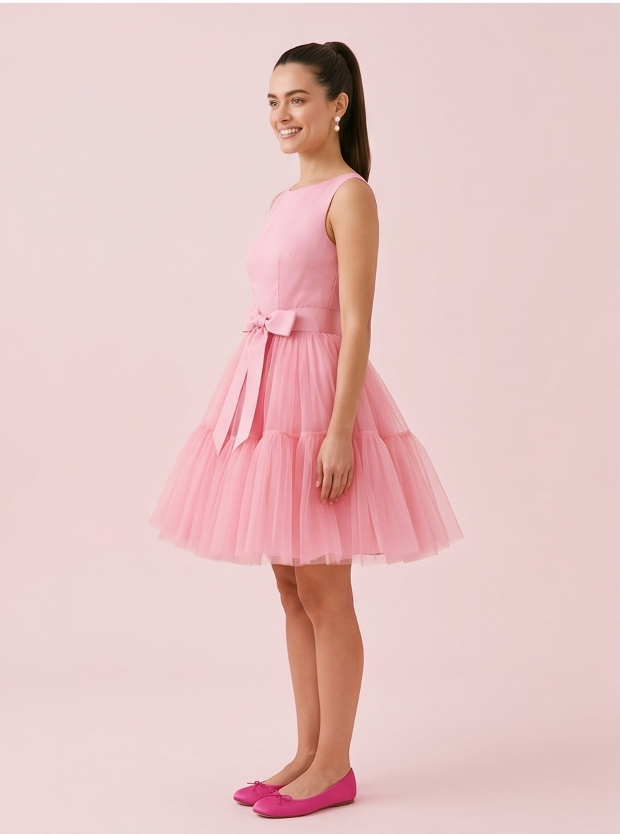 Bubblegum Pink Tulle Mini Dress with Bow