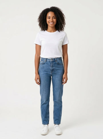High-Waist Straight-Leg Jeans in Medium Wash