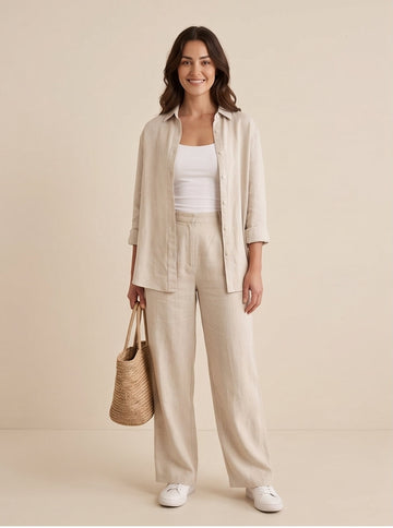 Wide-Leg Linen Trousers in Oatmeal