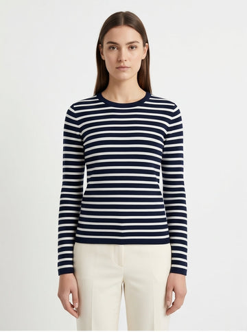 Classic Breton Stripe Crew-Neck Top in Navy and White