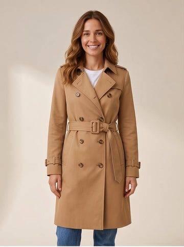 Classic Double-Breasted Trench Coat in Camel