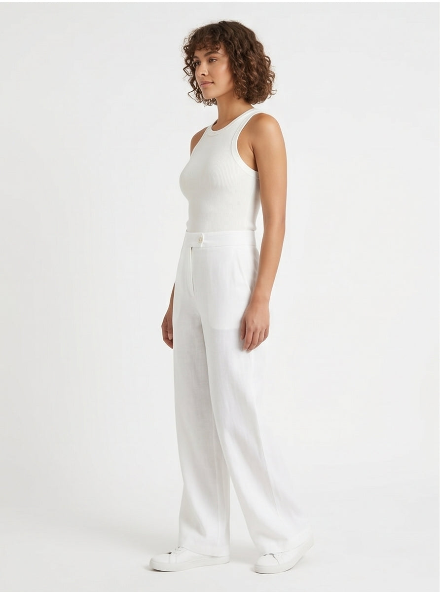 White Linen Wide-Leg Trousers