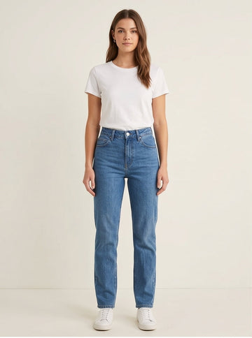 Straight-Leg Medium Wash Denim Jeans