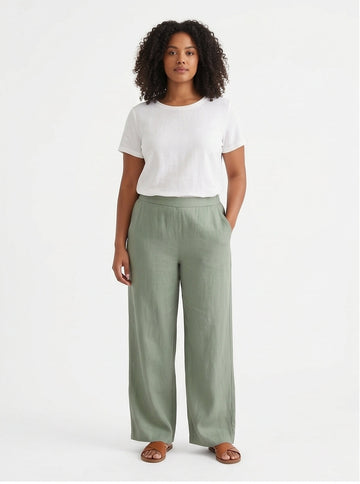 Wide-Leg Linen Pants Sage Green Relaxed Fit