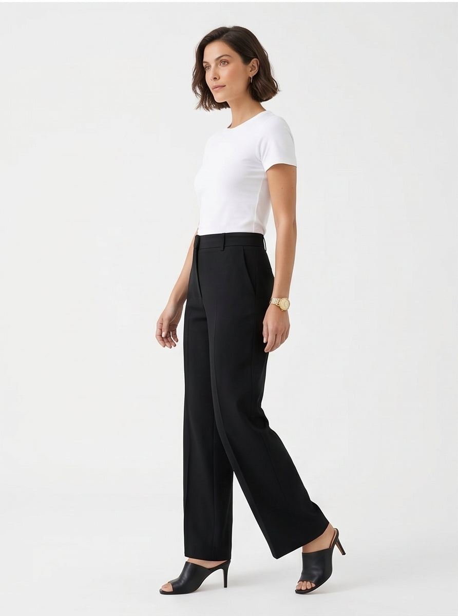 High-Waist Wide-Leg Black Trousers