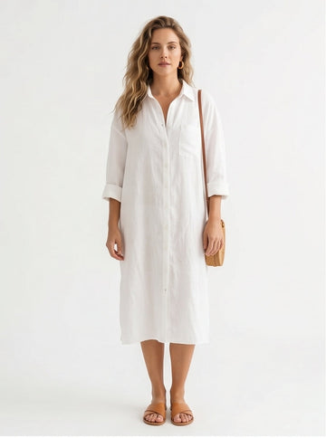 Oversized Linen Shirt Dress White Casual Coastal Style
