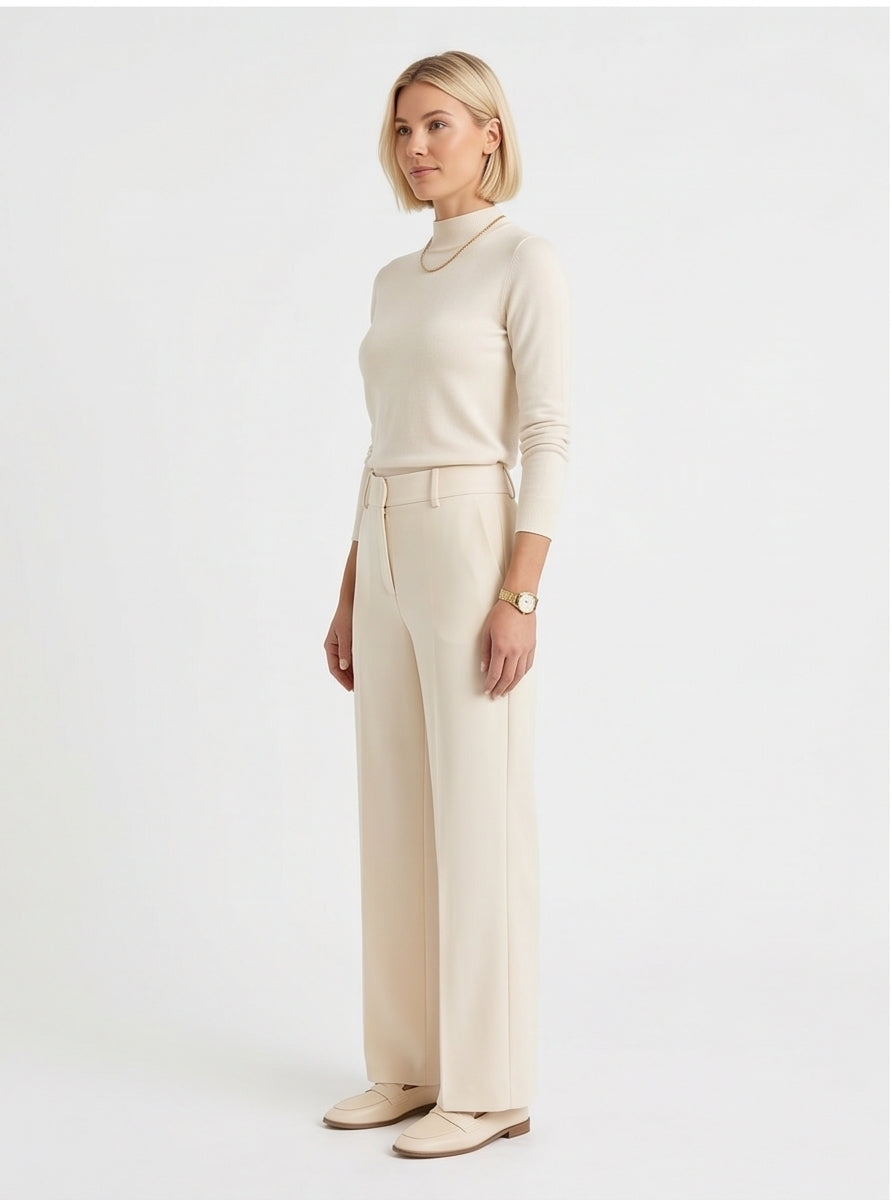 Cream Wide-Leg Trousers
