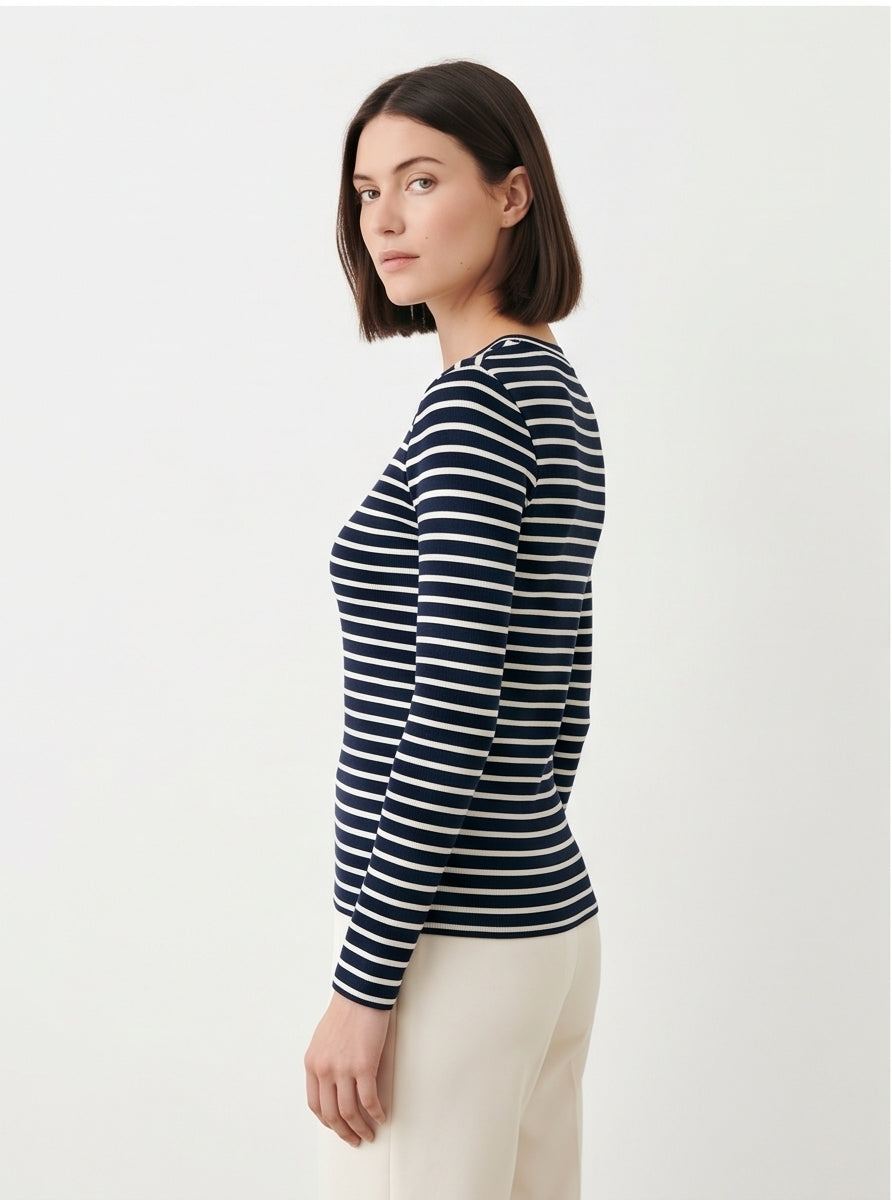 Classic Breton Stripe Fitted Top Navy & White Everyday Essential