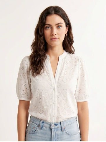 White Broderie Anglaise Eyelet Top