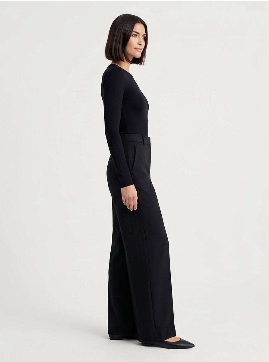 High-Waist Wide-Leg Black Trousers