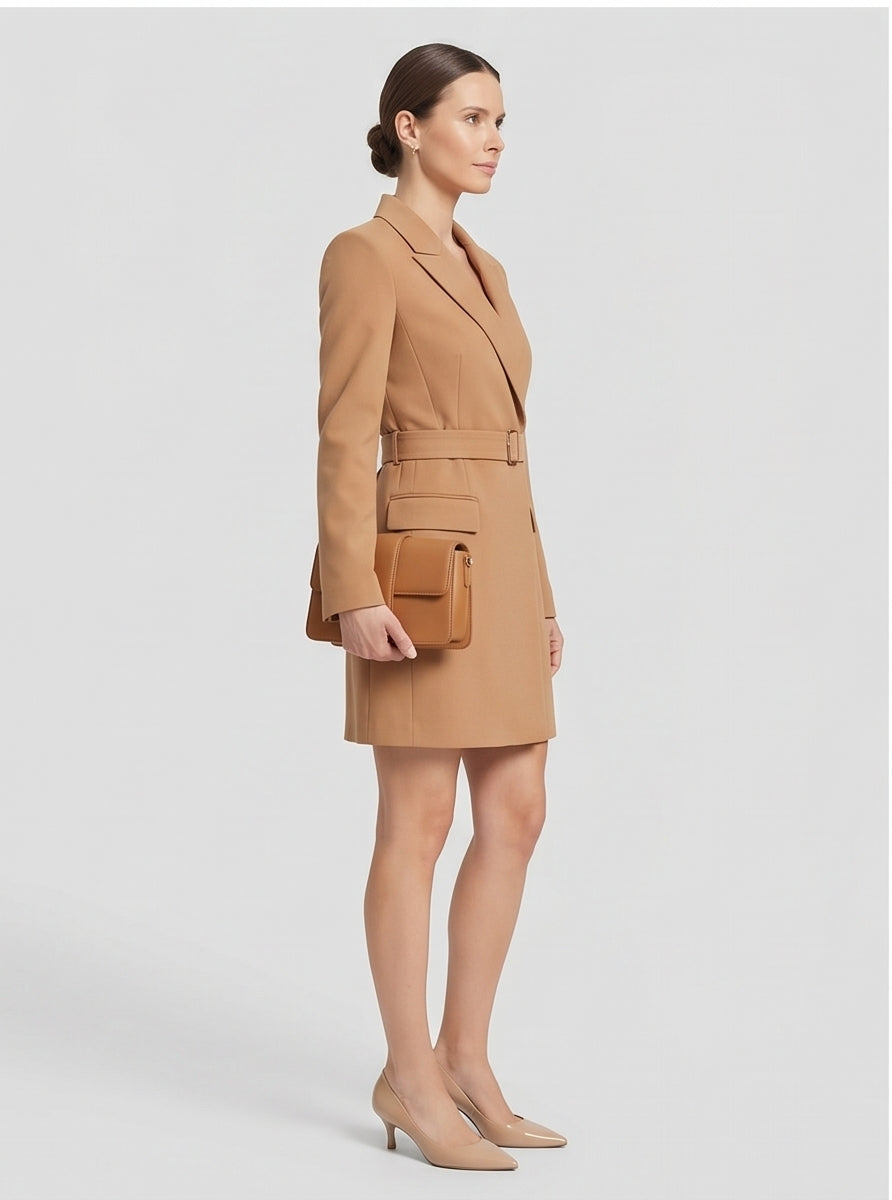 Camel Fitted Blazer Dress