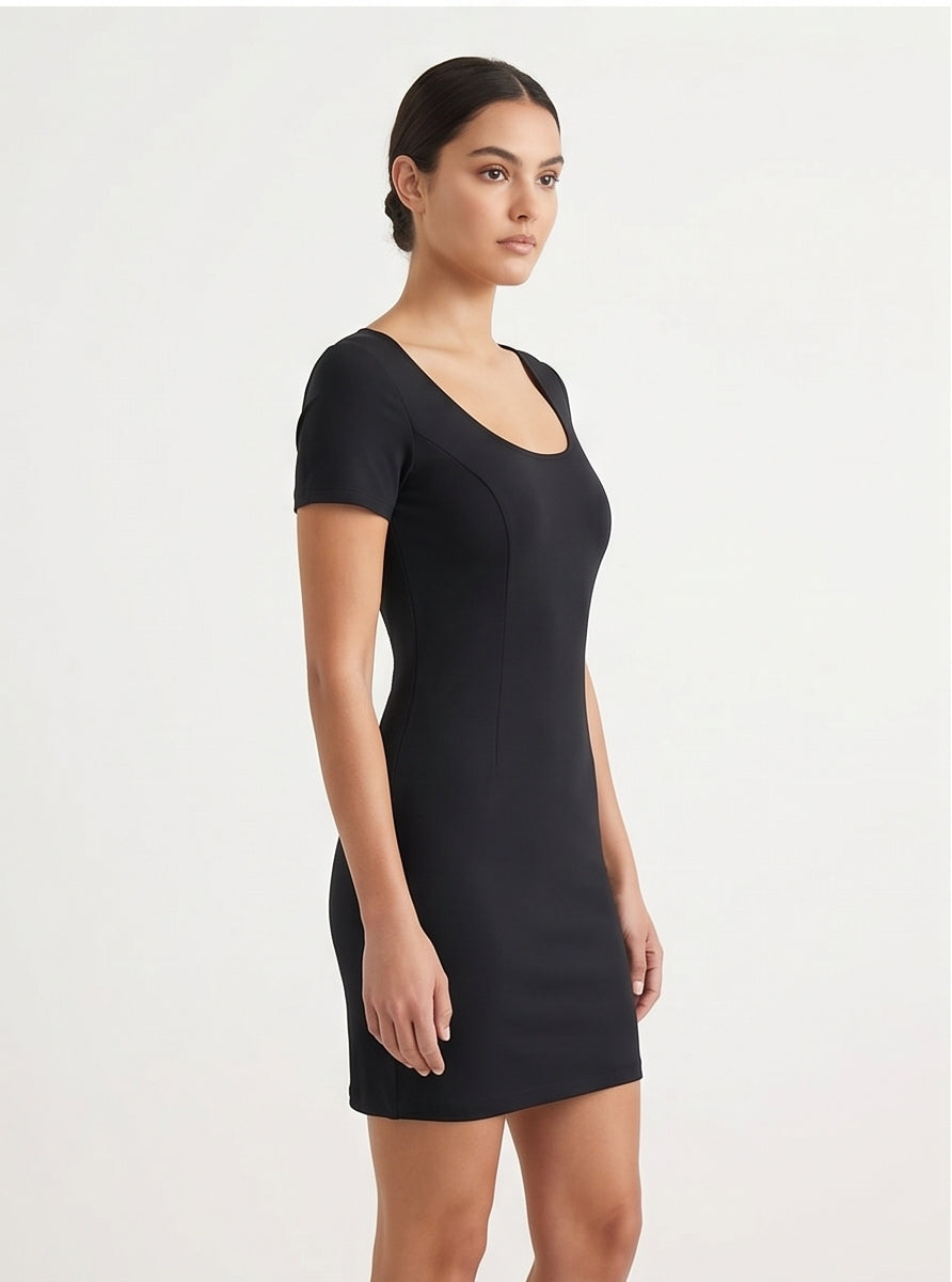Fitted Black Scoop-Neck Mini Dress