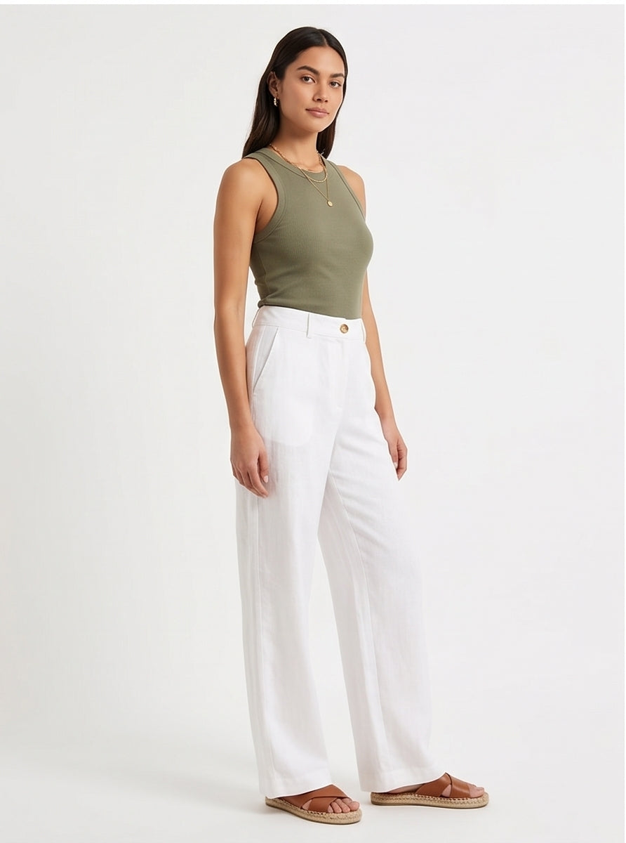 White Wide-Leg Linen Trousers