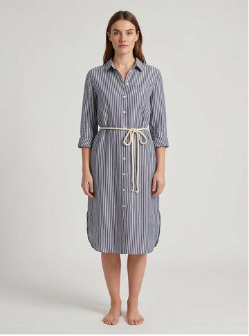 Navy Striped Linen Shirt Dress