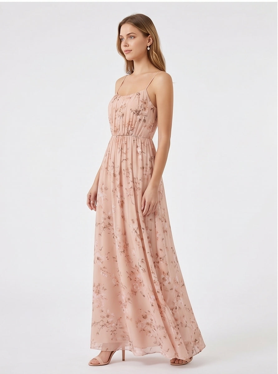 Blush Floral Chiffon Maxi Dress