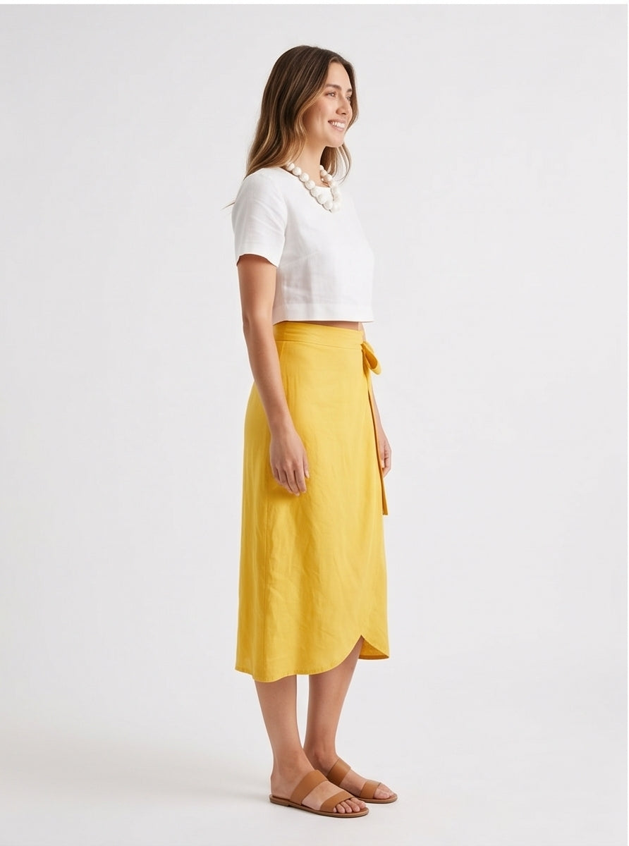 Sunshine Yellow Midi Wrap Skirt