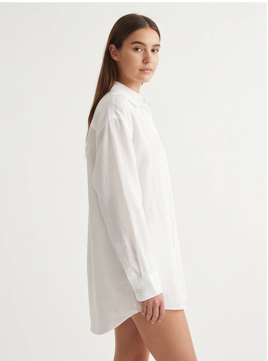 Oversized White Linen Button-Down Shirt