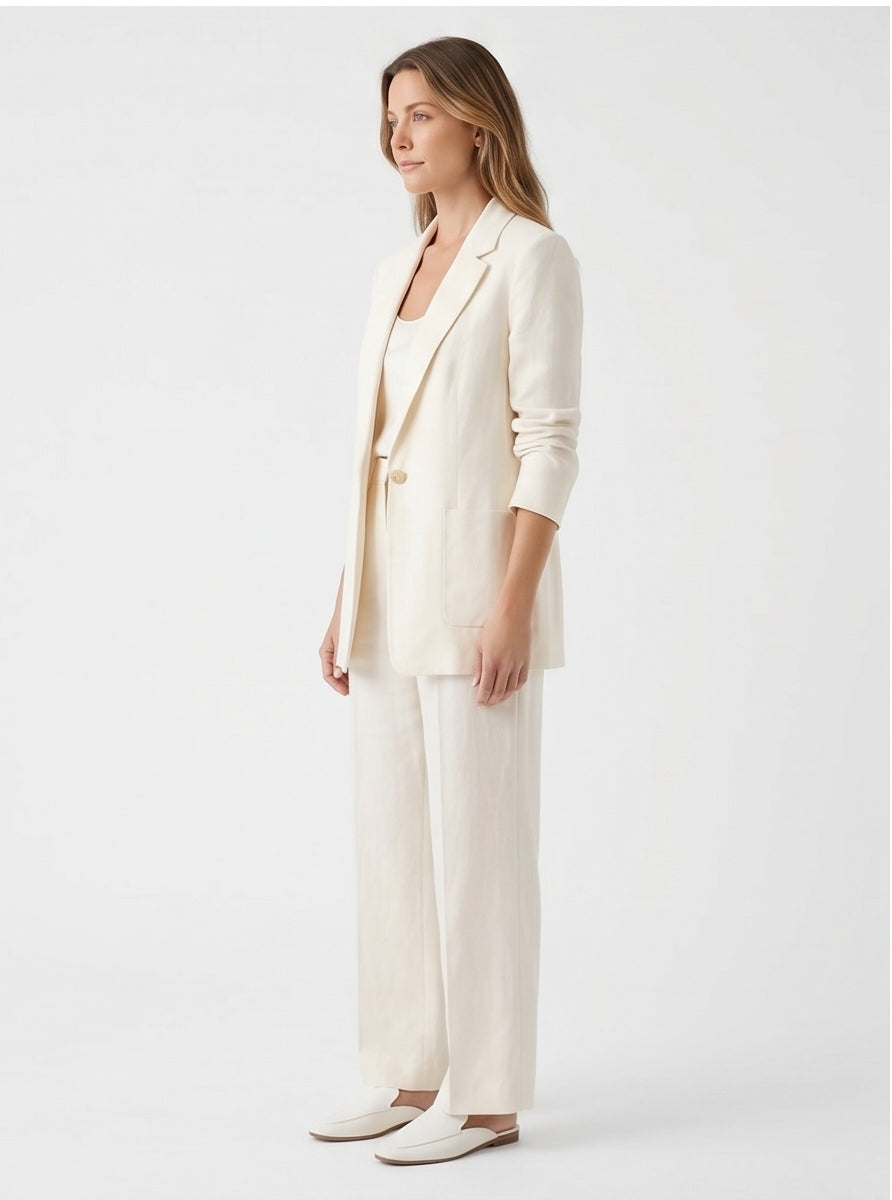 Ivory Longline Linen Blazer