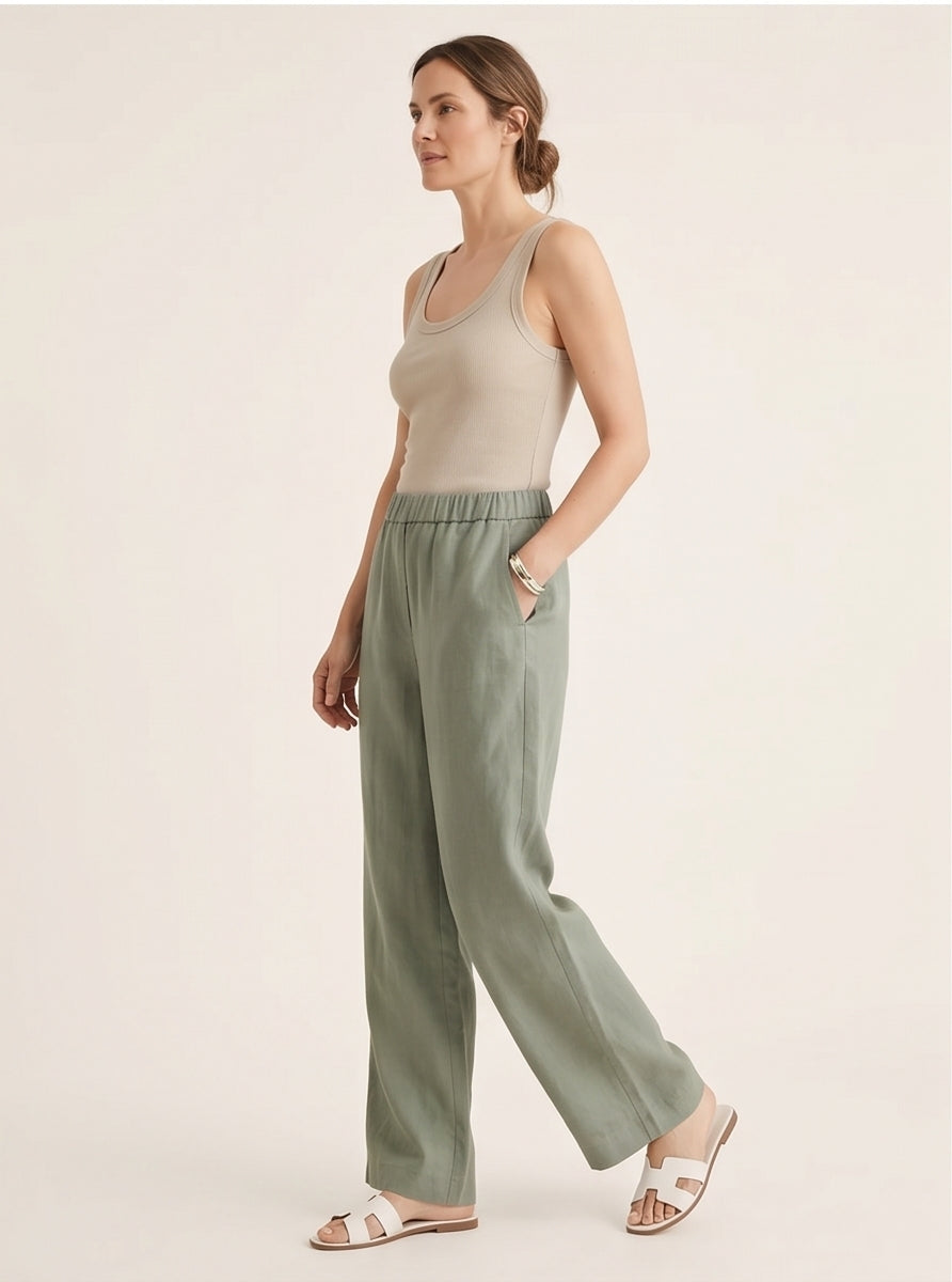 Sage Linen Wide-Leg Trousers