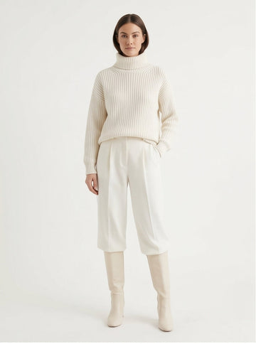Winter White Chunky Turtleneck Bold Tonal Luxury Knit Top