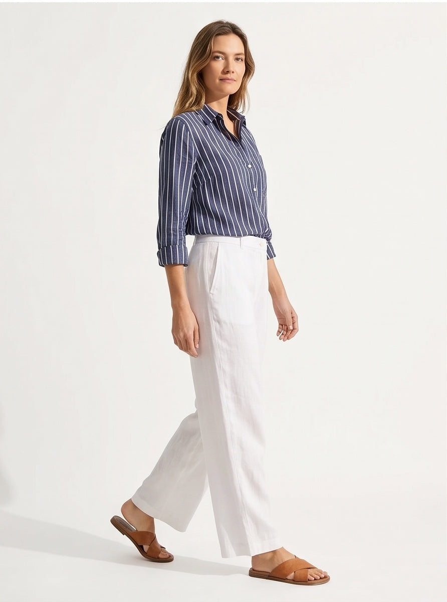 Wide-Leg White Linen Pants