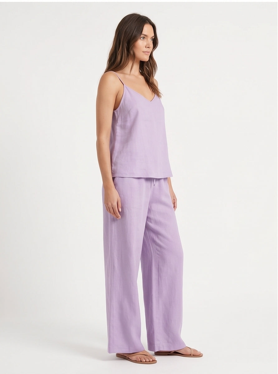 Lavender Wide-Leg Linen Pants