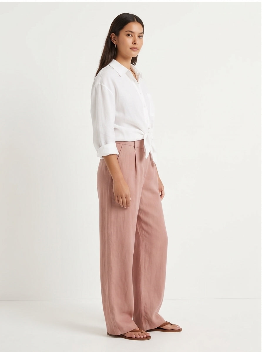 Dusty Blush Wide-Leg Linen Pants