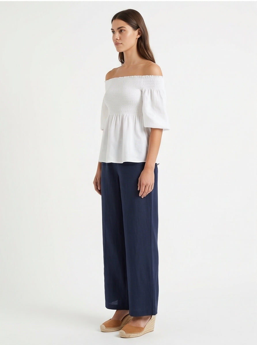 White Smocked Off-Shoulder Blouse