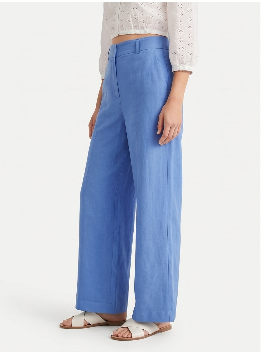 Cornflower Blue Wide-Leg Linen Pants