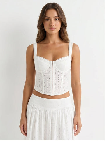 White Broderie Anglaise Corset Crop Top