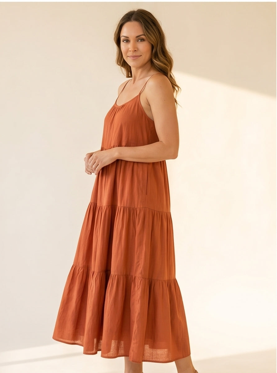 Burnt Terracotta Tiered Sundress