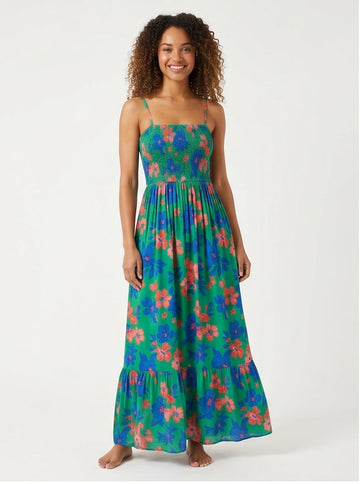 Tropical Floral Smocked Maxi Sundress