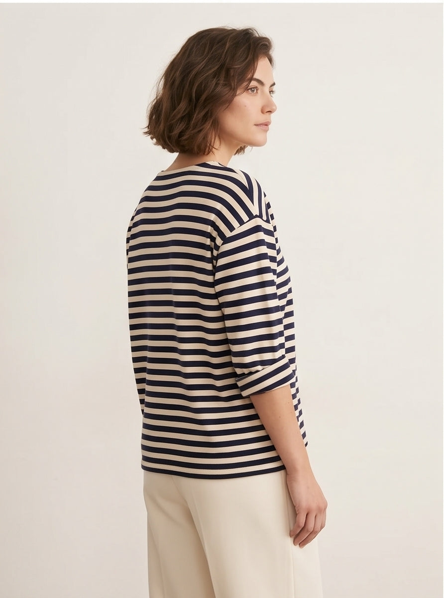 Oversized Navy Breton Stripe Top