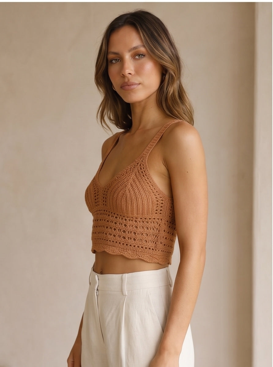 Caramel Crochet Cropped Top