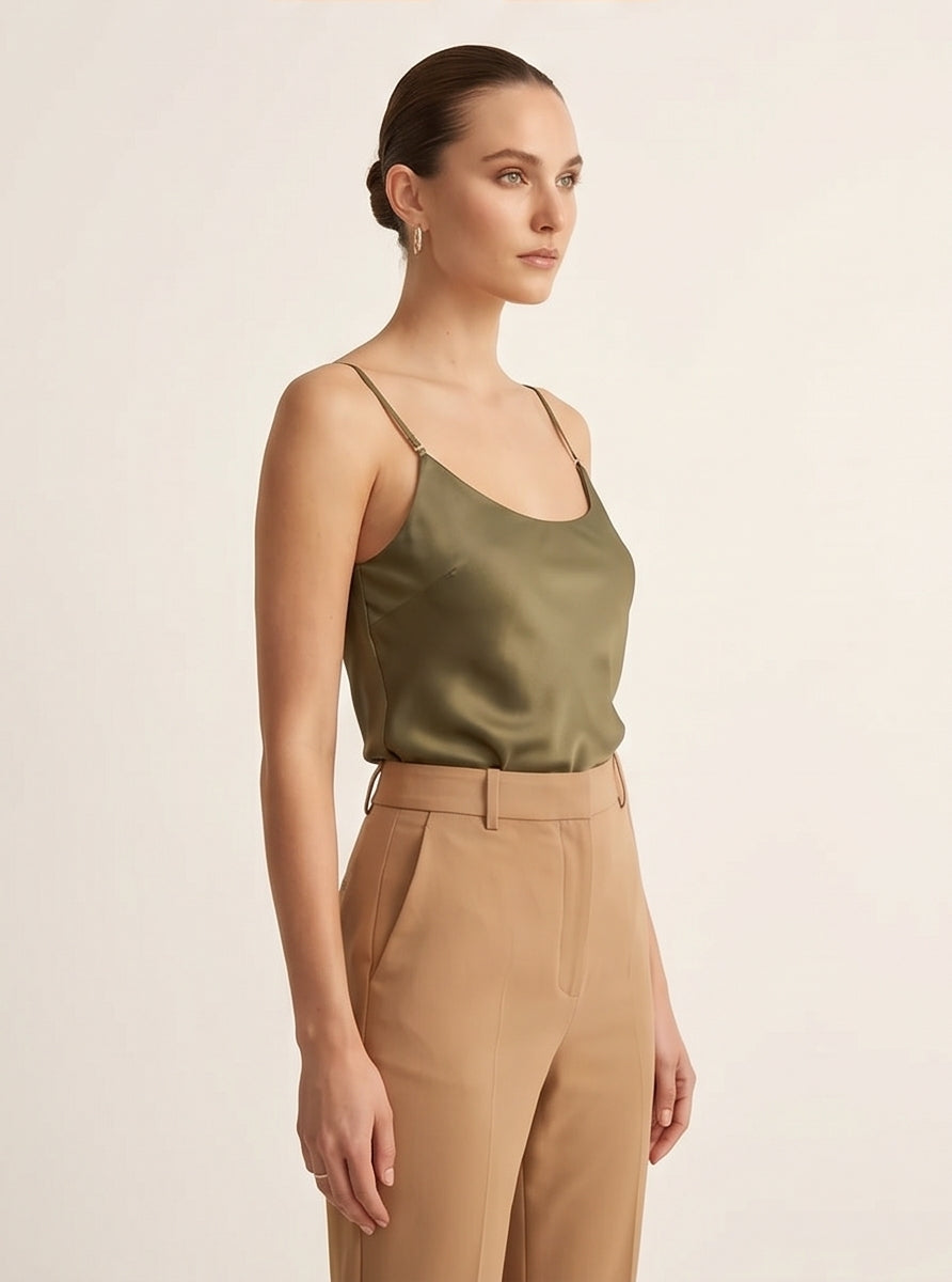 Olive Green Satin Slip Top