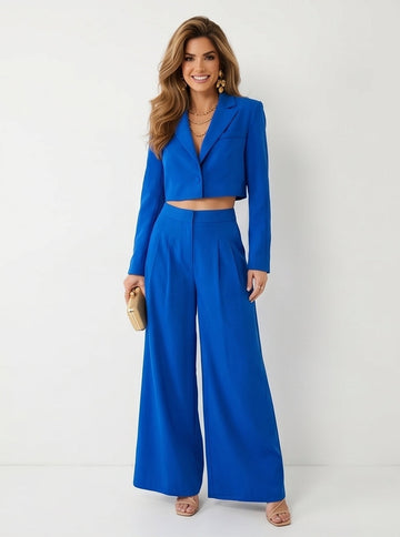 Cobalt Blue Palazzo Wide-Leg Trousers
