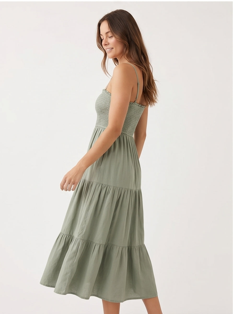 Sage Green Smocked Cotton Sundress