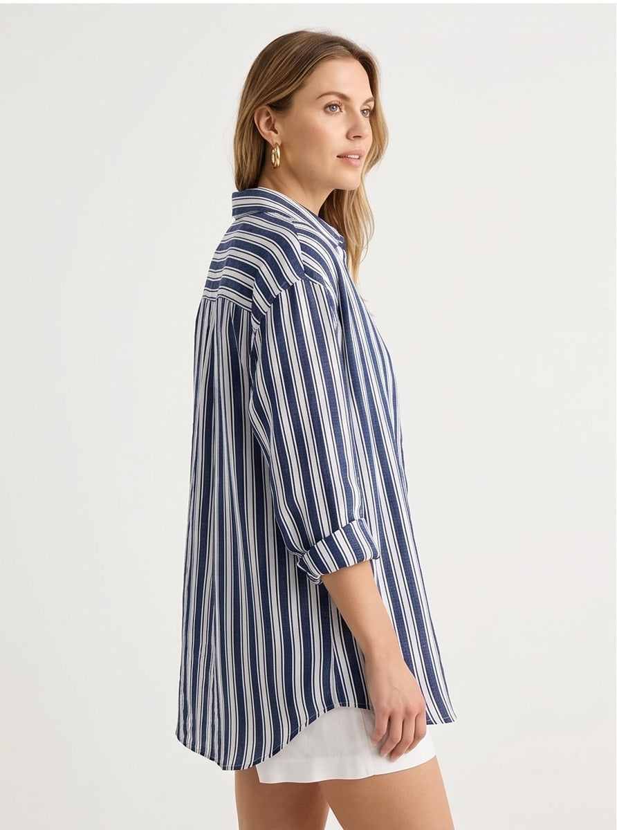 Navy Stripe Oversized Linen Shirt